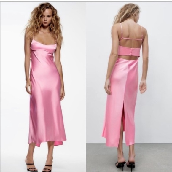 Zara Dresses & Skirts - Zara Viral Slip Dress Out Pink Long Gown bloggers favourite